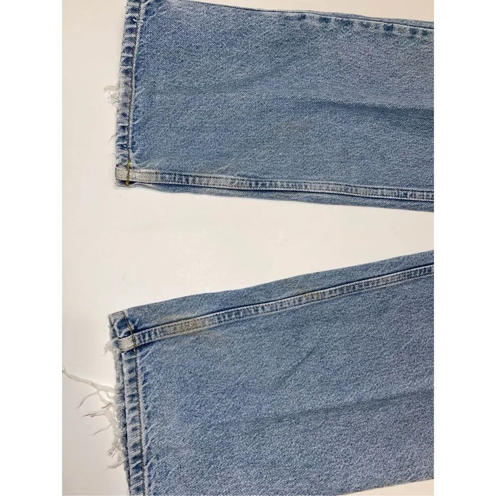 Tommy Hilfiger Jeans Mens 34x32 Blue Distress Whisker Grunge‎ Denim 1985 VTG